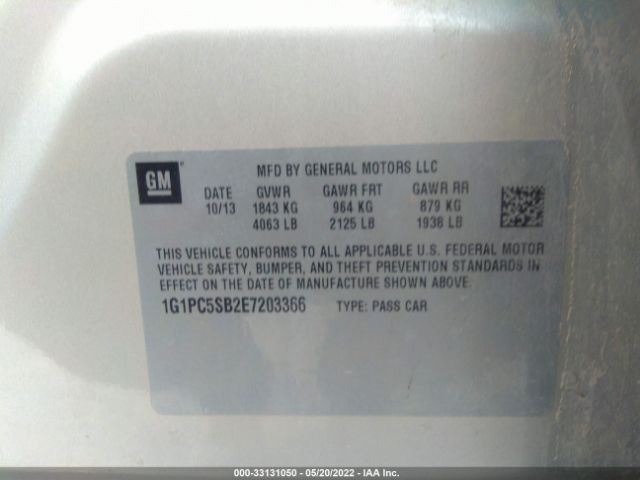 Photo 8 VIN: 1G1PC5SB2E7203366 - CHEVROLET CRUZE 