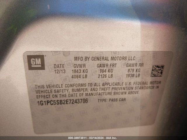 Photo 8 VIN: 1G1PC5SB2E7243706 - CHEVROLET CRUZE 