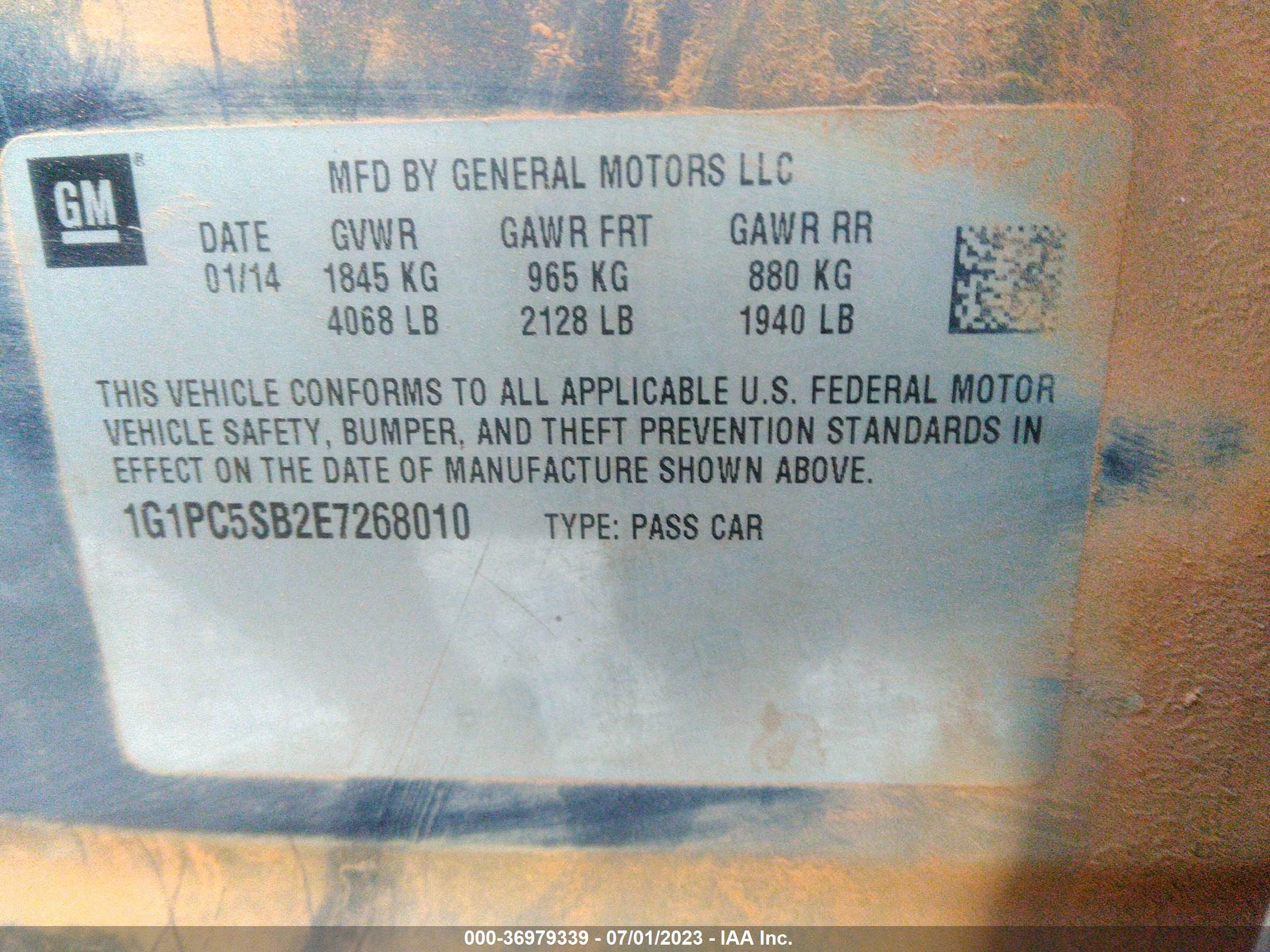 Photo 8 VIN: 1G1PC5SB2E7268010 - CHEVROLET CRUZE 