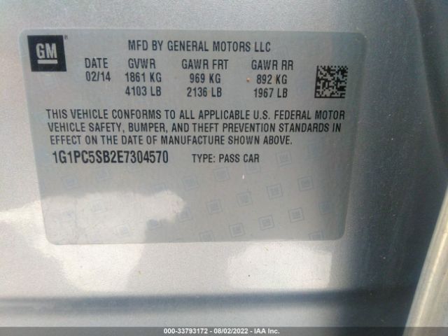 Photo 8 VIN: 1G1PC5SB2E7304570 - CHEVROLET CRUZE 