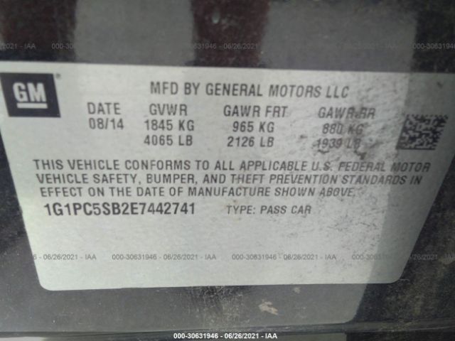 Photo 8 VIN: 1G1PC5SB2E7442741 - CHEVROLET CRUZE 