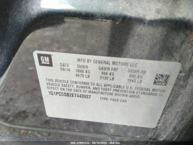 Photo 8 VIN: 1G1PC5SB2E7443937 - CHEVROLET CRUZE 