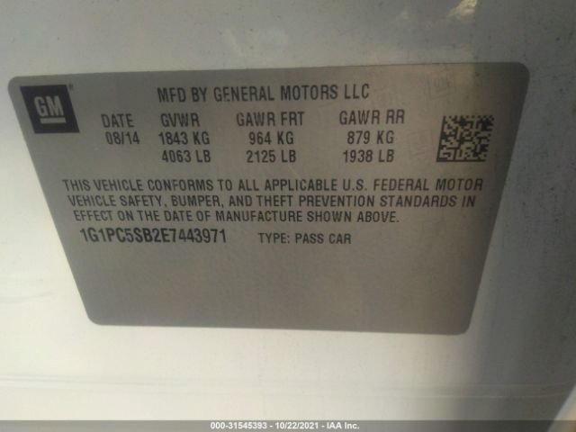 Photo 8 VIN: 1G1PC5SB2E7443971 - CHEVROLET CRUZE 