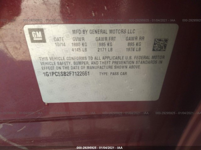 Photo 8 VIN: 1G1PC5SB2F7122661 - CHEVROLET CRUZE 