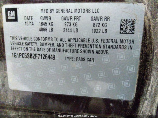 Photo 8 VIN: 1G1PC5SB2F7126449 - CHEVROLET CRUZE 