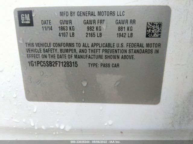 Photo 8 VIN: 1G1PC5SB2F7128315 - CHEVROLET CRUZE 