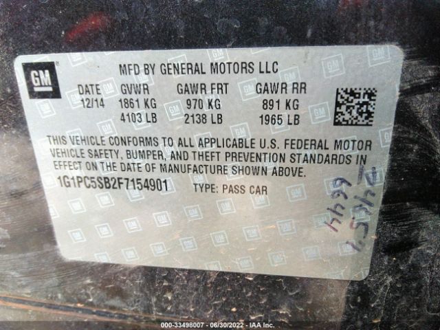 Photo 8 VIN: 1G1PC5SB2F7154901 - CHEVROLET CRUZE 