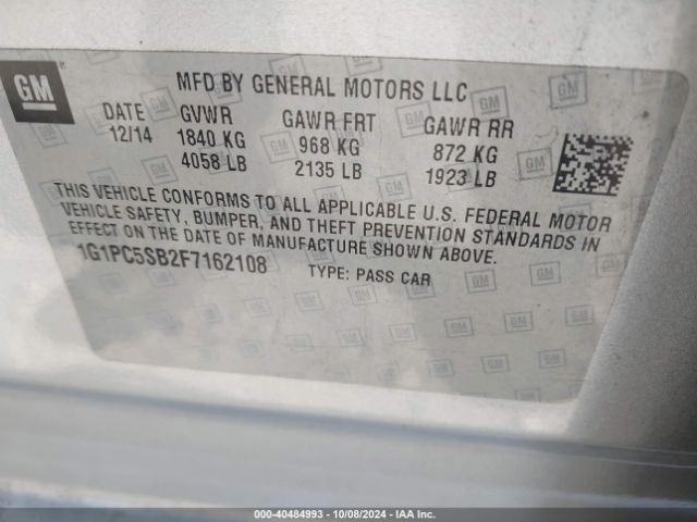 Photo 8 VIN: 1G1PC5SB2F7162108 - CHEVROLET CRUZE 