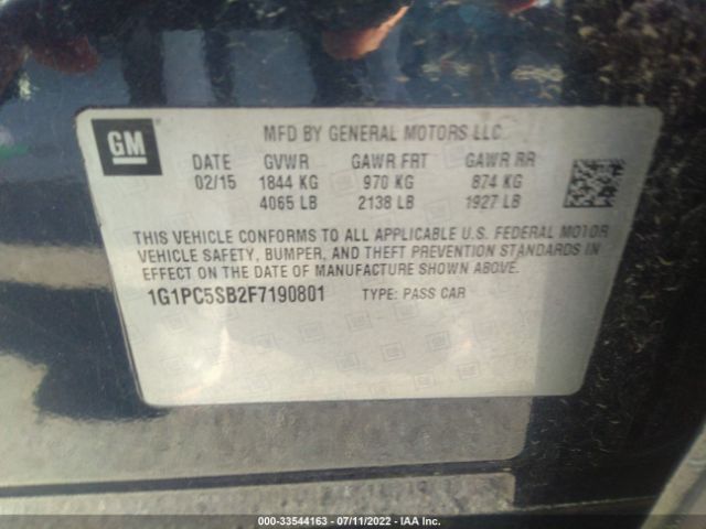 Photo 8 VIN: 1G1PC5SB2F7190801 - CHEVROLET CRUZE 