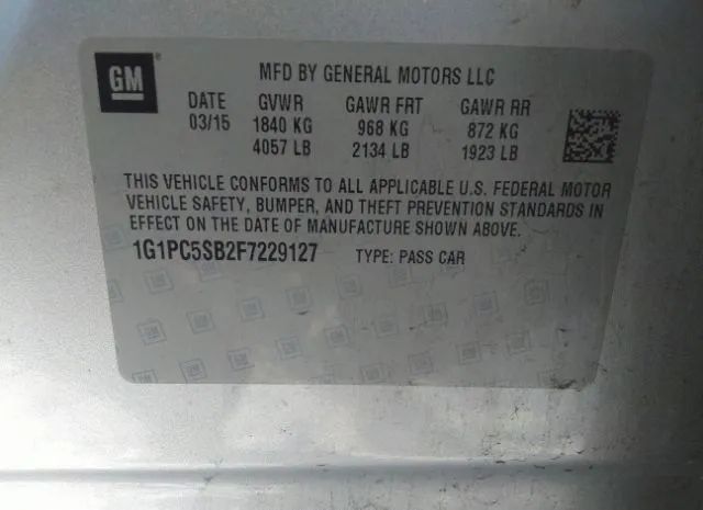 Photo 8 VIN: 1G1PC5SB2F7229127 - CHEVROLET CRUZE 