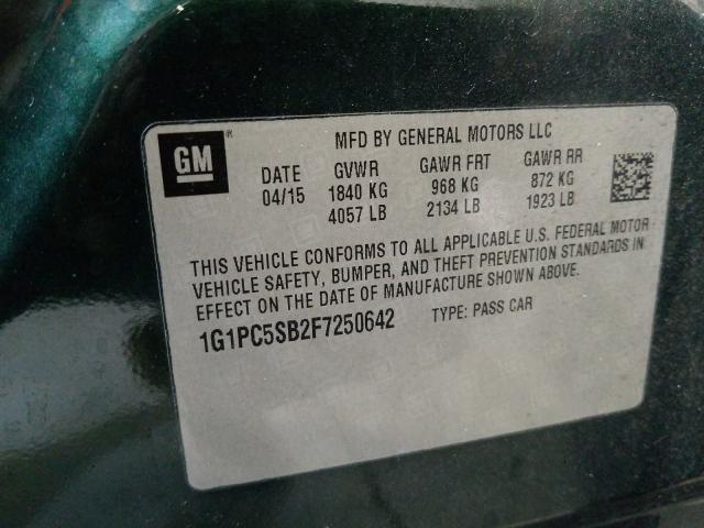 Photo 9 VIN: 1G1PC5SB2F7250642 - CHEVROLET CRUZE LT 