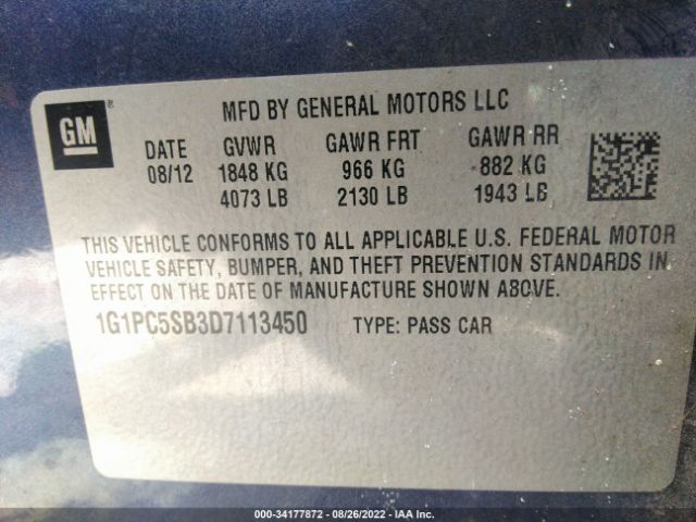 Photo 8 VIN: 1G1PC5SB3D7113450 - CHEVROLET CRUZE 