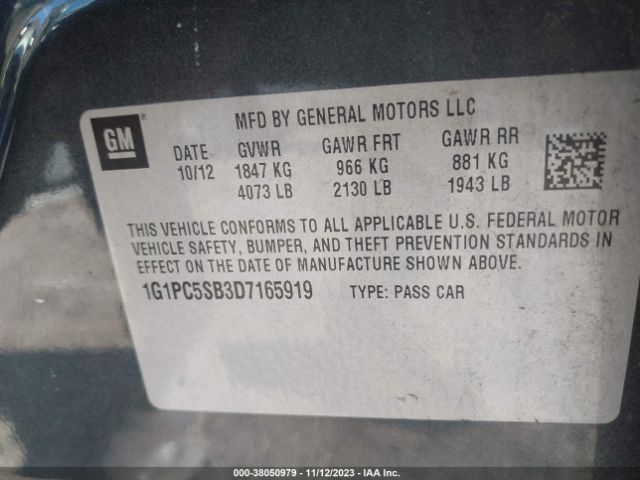 Photo 8 VIN: 1G1PC5SB3D7165919 - CHEVROLET CRUZE 