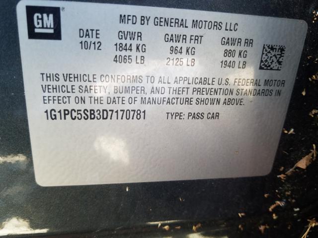 Photo 9 VIN: 1G1PC5SB3D7170781 - CHEVROLET CRUZE LT 