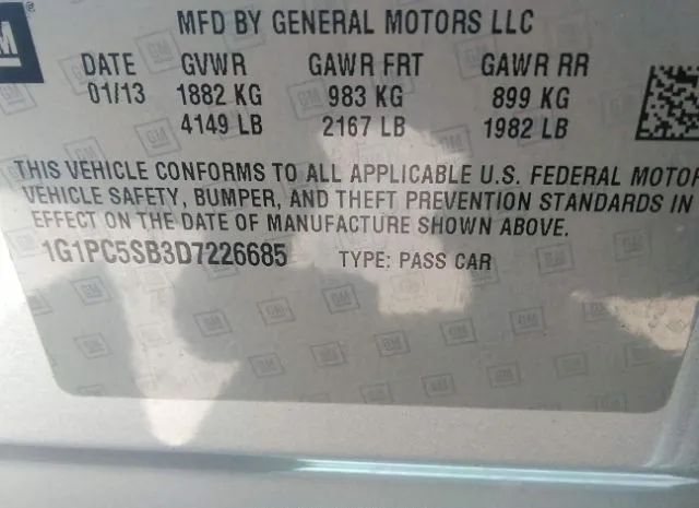 Photo 8 VIN: 1G1PC5SB3D7226685 - CHEVROLET CRUZE 