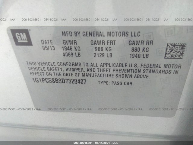 Photo 8 VIN: 1G1PC5SB3D7328407 - CHEVROLET CRUZE 