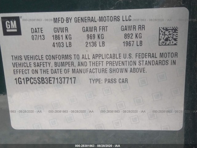 Photo 8 VIN: 1G1PC5SB3E7137717 - CHEVROLET CRUZE 