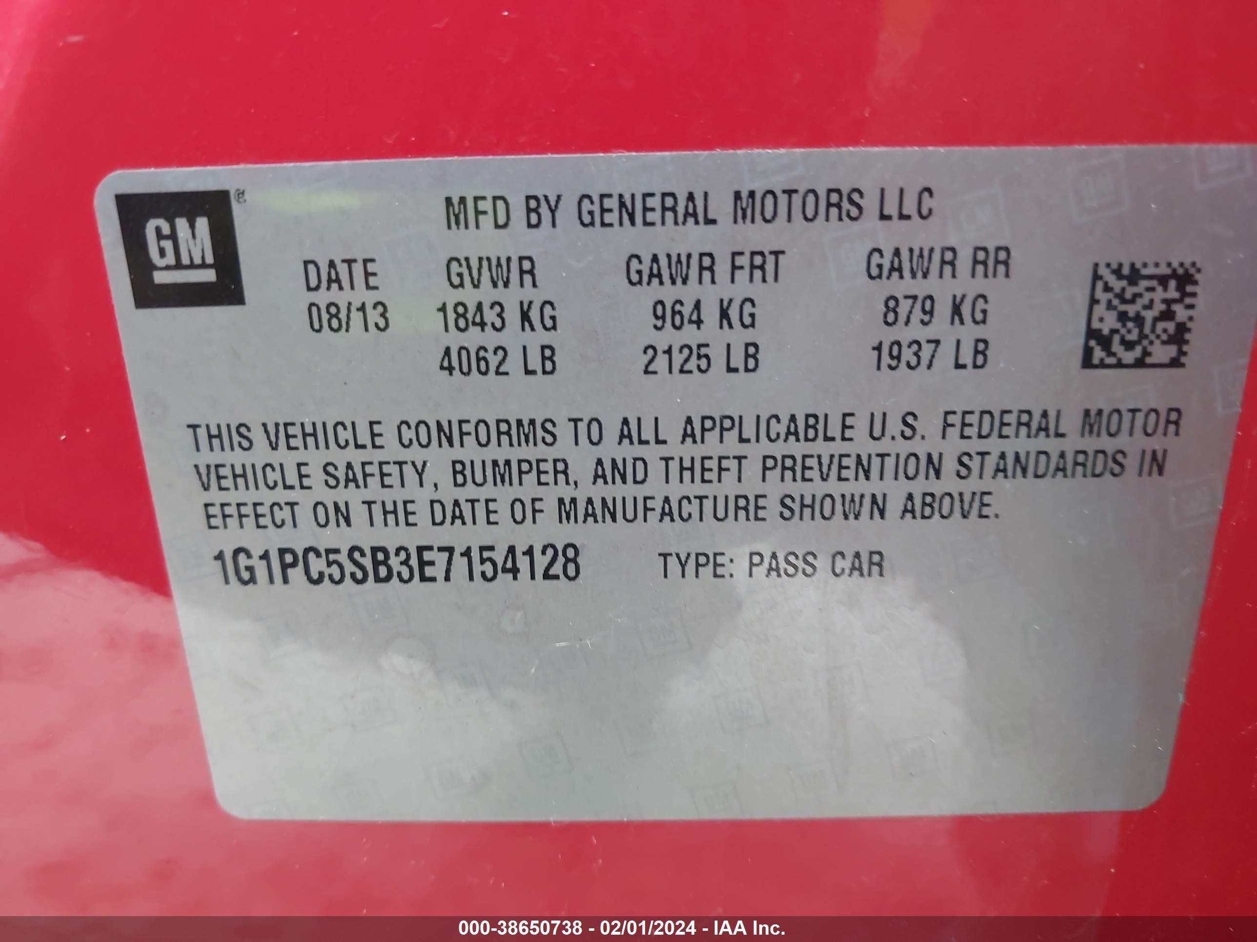 Photo 8 VIN: 1G1PC5SB3E7154128 - CHEVROLET CRUZE 