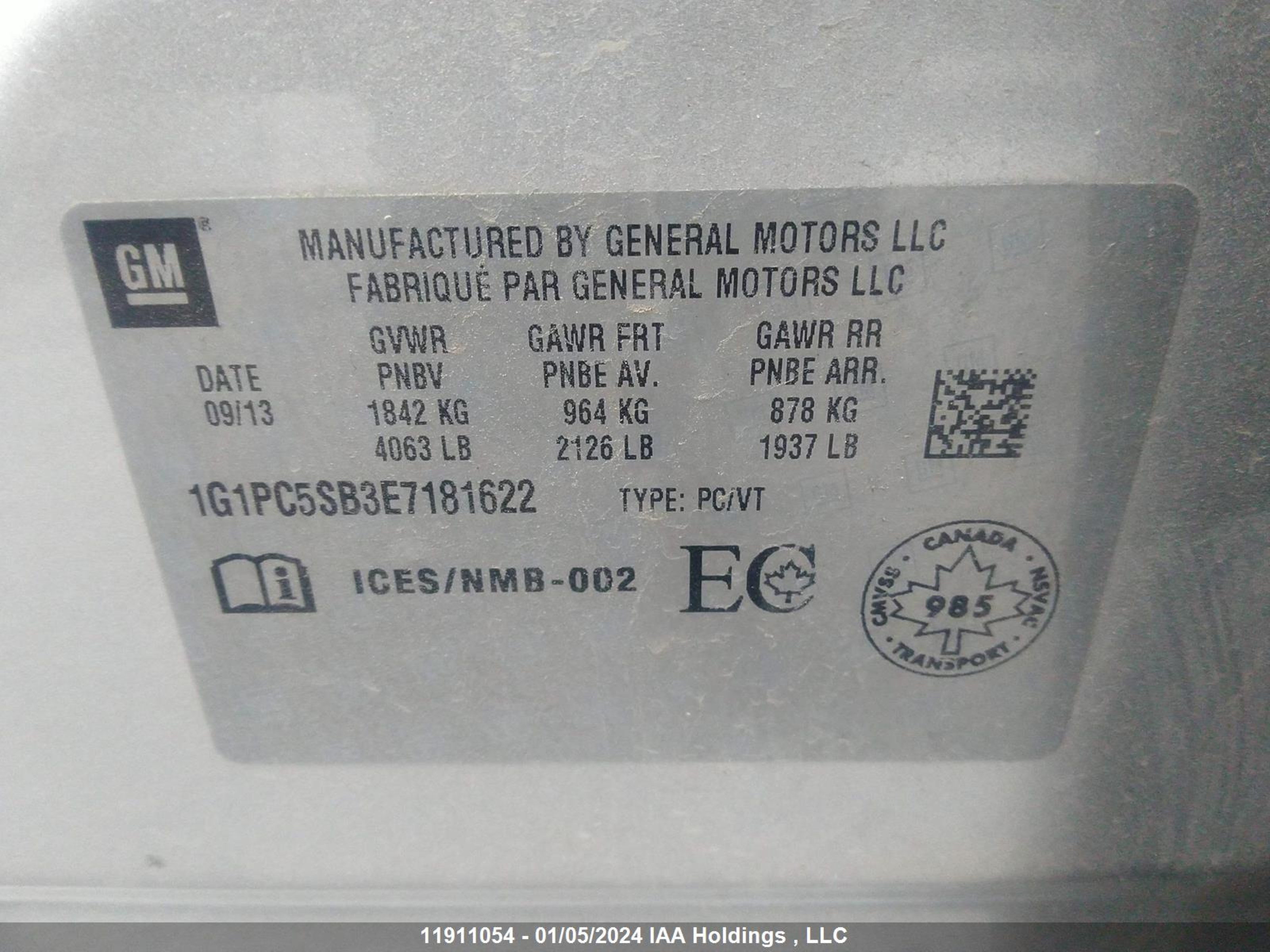 Photo 8 VIN: 1G1PC5SB3E7181622 - CHEVROLET CRUZE 