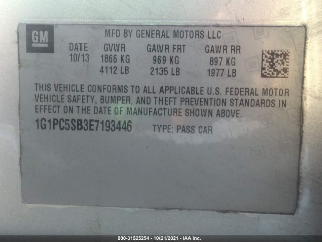 Photo 8 VIN: 1G1PC5SB3E7193446 - CHEVROLET CRUZE 