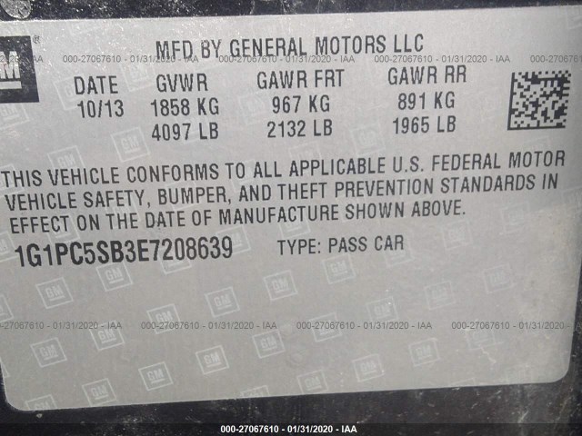 Photo 8 VIN: 1G1PC5SB3E7208639 - CHEVROLET CRUZE 