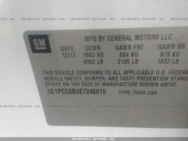 Photo 8 VIN: 1G1PC5SB3E7246615 - CHEVROLET CRUZE 