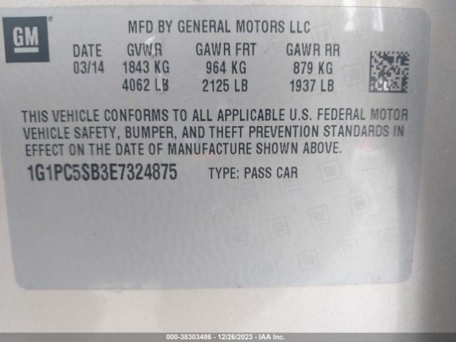 Photo 8 VIN: 1G1PC5SB3E7324875 - CHEVROLET CRUZE 