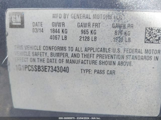 Photo 8 VIN: 1G1PC5SB3E7343040 - CHEVROLET CRUZE 