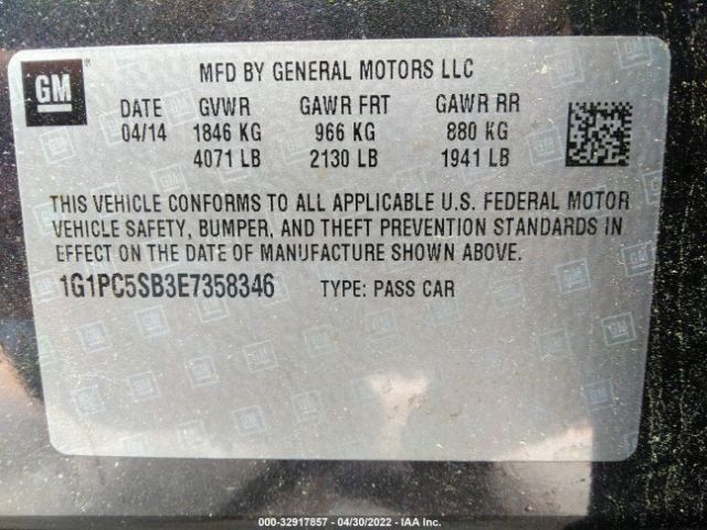 Photo 8 VIN: 1G1PC5SB3E7358346 - CHEVROLET CRUZE 