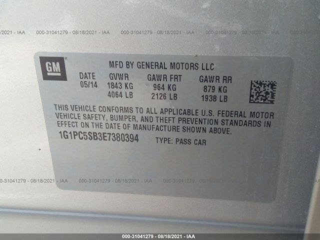 Photo 8 VIN: 1G1PC5SB3E7380394 - CHEVROLET CRUZE 