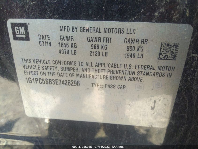 Photo 8 VIN: 1G1PC5SB3E7428296 - CHEVROLET CRUZE 