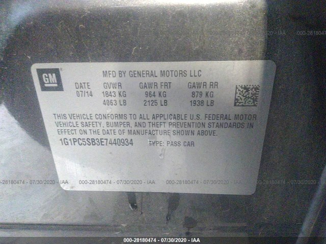 Photo 8 VIN: 1G1PC5SB3E7440934 - CHEVROLET CRUZE 