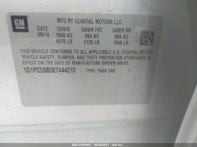 Photo 8 VIN: 1G1PC5SB3E7444210 - CHEVROLET CRUZE 