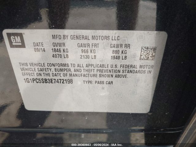 Photo 8 VIN: 1G1PC5SB3E7472198 - CHEVROLET CRUZE 