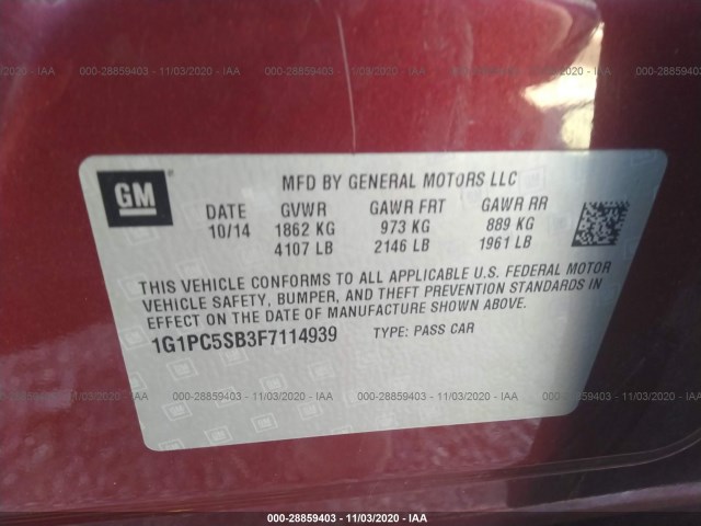 Photo 8 VIN: 1G1PC5SB3F7114939 - CHEVROLET CRUZE 