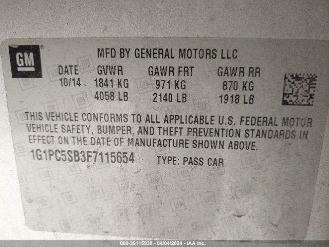 Photo 8 VIN: 1G1PC5SB3F7115654 - CHEVROLET CRUZE 