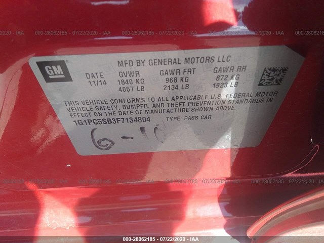 Photo 8 VIN: 1G1PC5SB3F7134804 - CHEVROLET CRUZE 