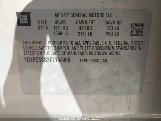 Photo 8 VIN: 1G1PC5SB3F7164966 - CHEVROLET CRUZE 