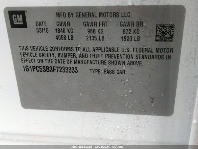 Photo 8 VIN: 1G1PC5SB3F7233333 - CHEVROLET CRUZE 