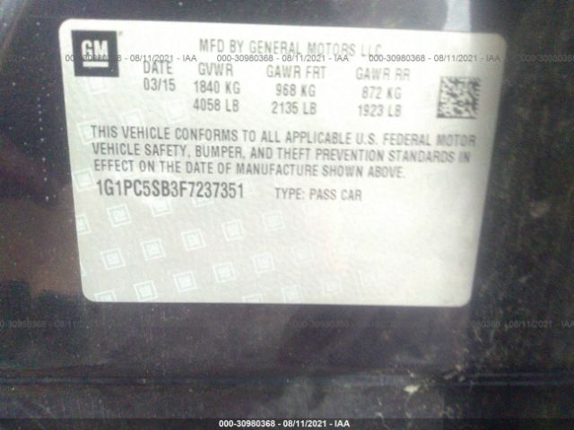 Photo 8 VIN: 1G1PC5SB3F7237351 - CHEVROLET CRUZE 