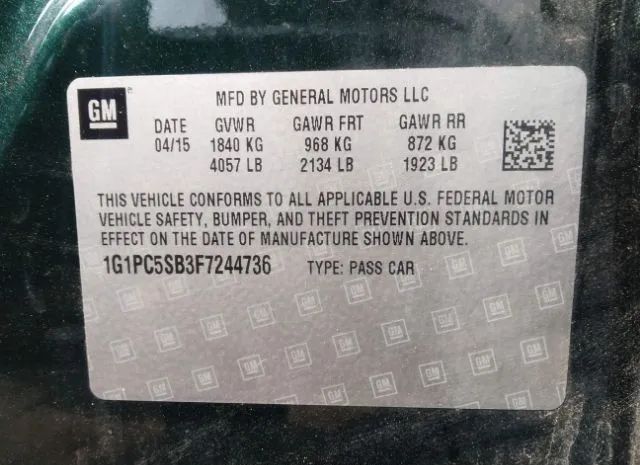 Photo 8 VIN: 1G1PC5SB3F7244736 - CHEVROLET CRUZE 