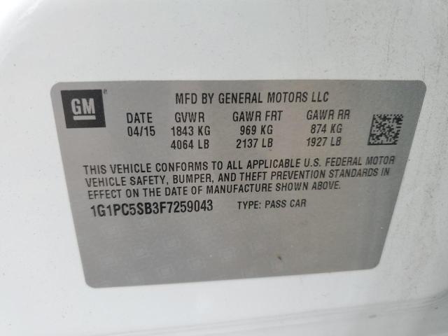 Photo 11 VIN: 1G1PC5SB3F7259043 - CHEVROLET CRUZE LT 