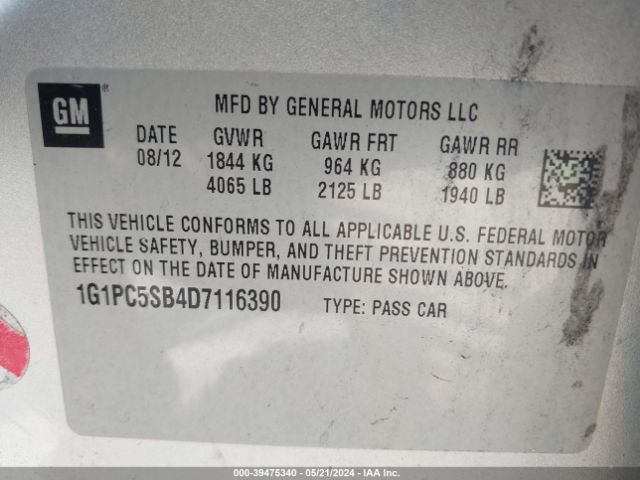 Photo 8 VIN: 1G1PC5SB4D7116390 - CHEVROLET CRUZE 