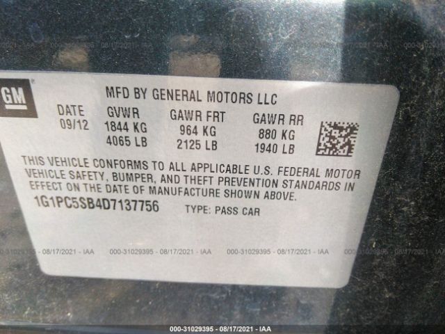 Photo 8 VIN: 1G1PC5SB4D7137756 - CHEVROLET CRUZE 