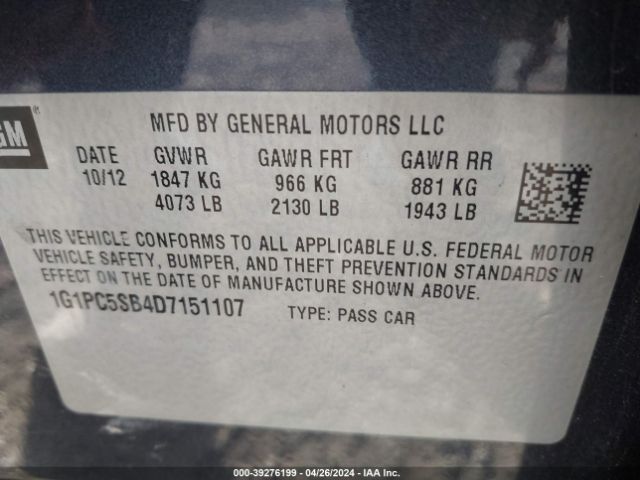 Photo 8 VIN: 1G1PC5SB4D7151107 - CHEVROLET CRUZE 