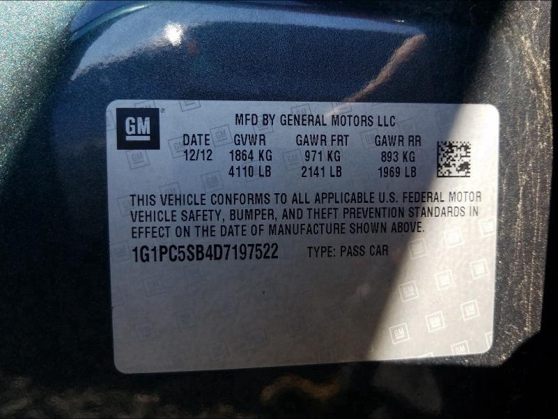 Photo 9 VIN: 1G1PC5SB4D7197522 - CHEVROLET CRUZE LT 