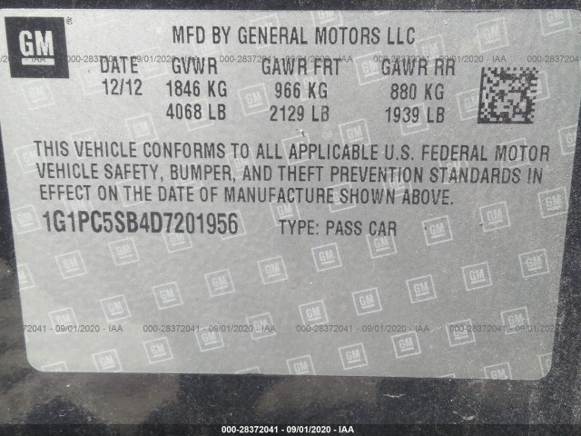 Photo 8 VIN: 1G1PC5SB4D7201956 - CHEVROLET CRUZE 