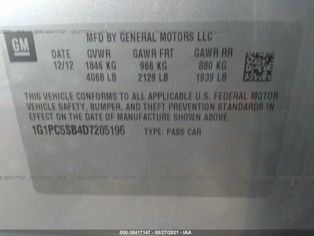 Photo 8 VIN: 1G1PC5SB4D7205196 - CHEVROLET CRUZE 