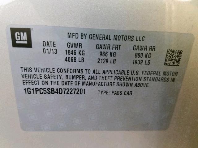 Photo 9 VIN: 1G1PC5SB4D7227201 - CHEVROLET CRUZE LT 