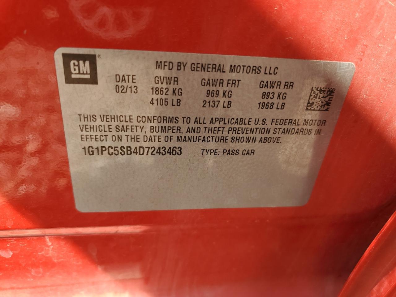 Photo 11 VIN: 1G1PC5SB4D7243463 - CHEVROLET CRUZE 